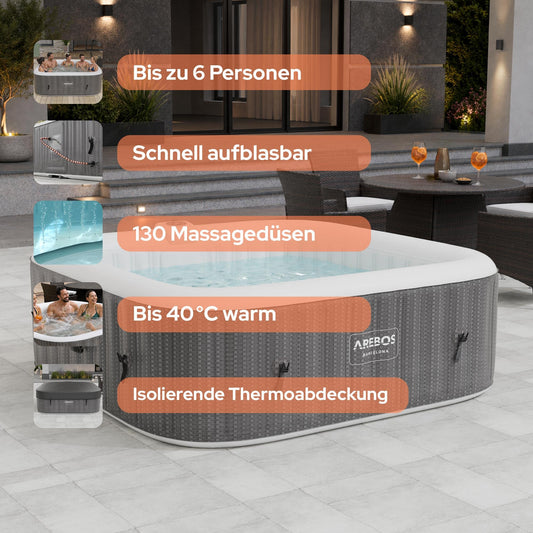 Arebos Spa Whirlpool In-Outdoor 6 Personen 185x185 cm