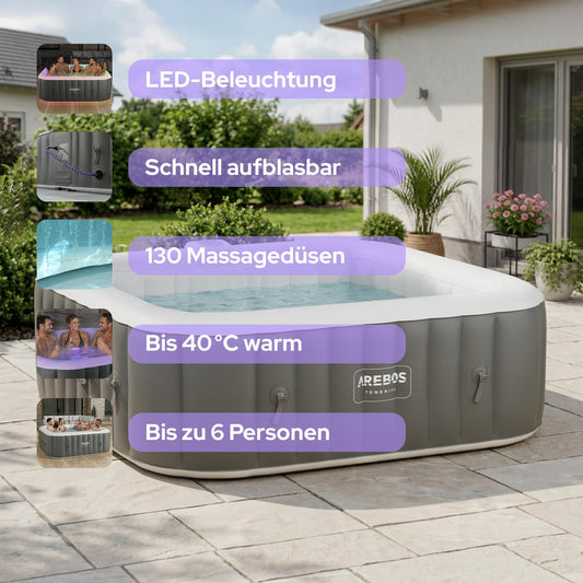 Arebos Spa Whirlpool 6 Personen Aufblasbar 185x185 cm