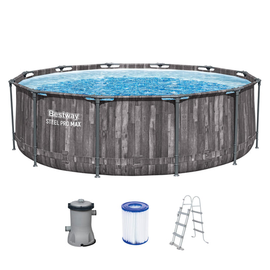 Bestway Aufstellpool Rund 366x100 cm Holz-Optik mit Filterpumpe