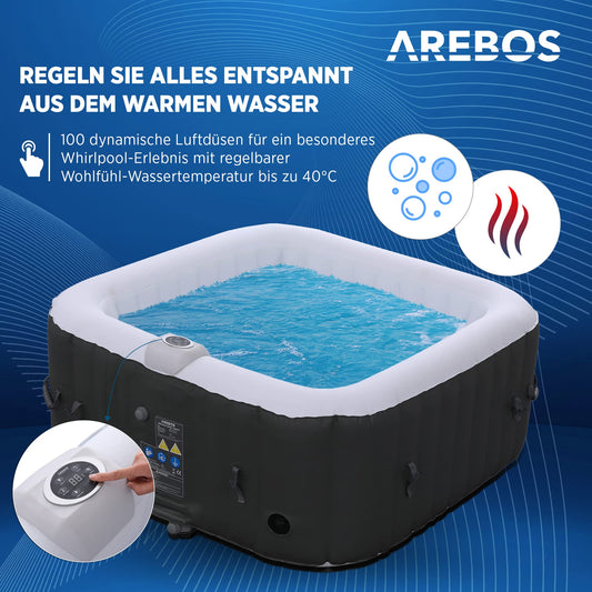 Arebos Spa Pool Aufblasbar 4 Personen 154x154 cm Quadratisch