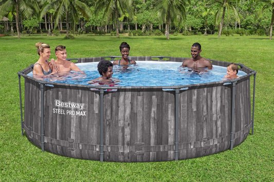 Bestway Aufstellpool Rund 366x100 cm Holz-Optik mit Filterpumpe
